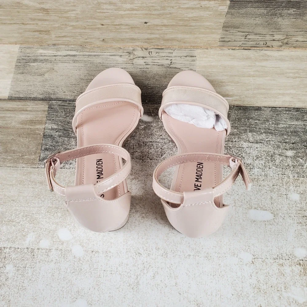 Steve Madden Carrson Girls Dress Sandals Sz 1 Blush Mesh Block Heel Ankle Strap
